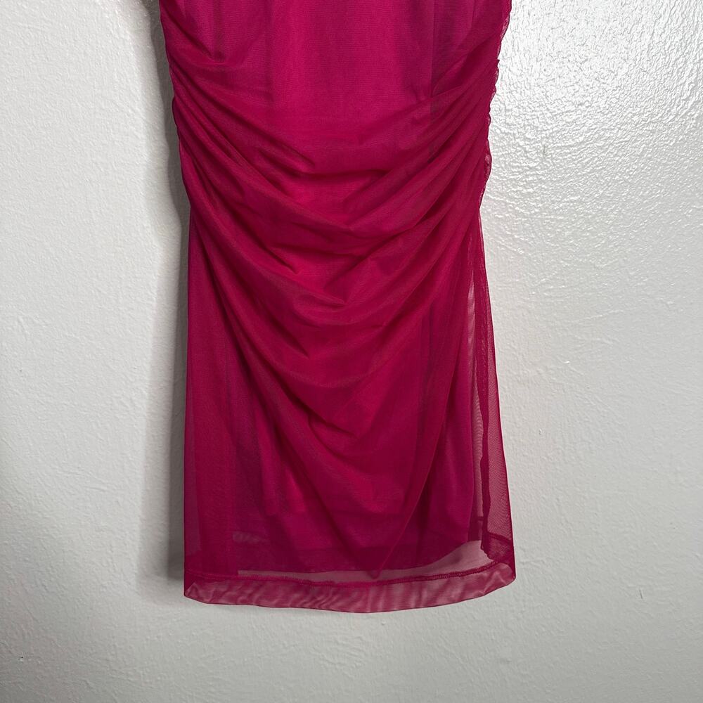 AMANDA UPRICHARD Lyle Mini Dress Raspberry Pink Size Small Party Ruched Mesh - Picture 6 of 8